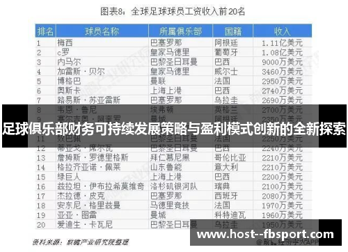 足球俱乐部财务可持续发展策略与盈利模式创新的全新探索